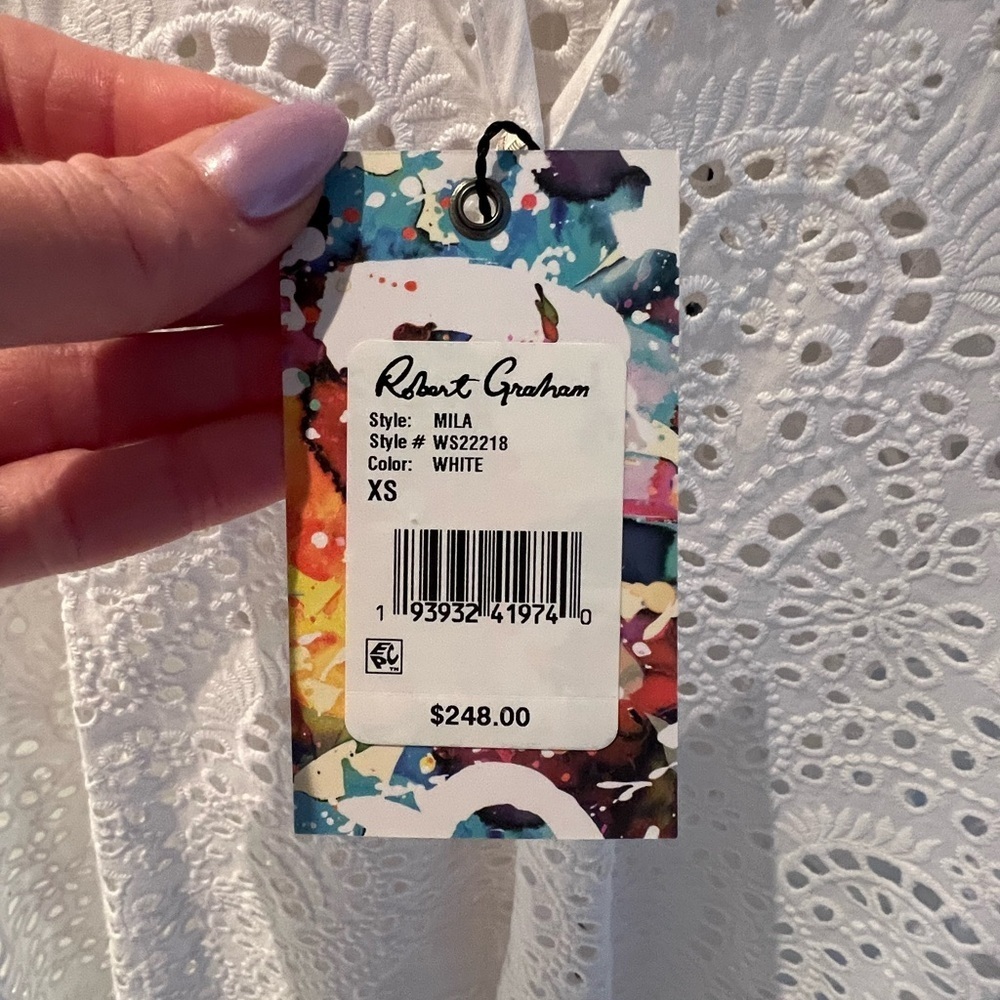 NWT eyelet button-down blouse Robert Graham Mila XS - Picture 5 of 5
